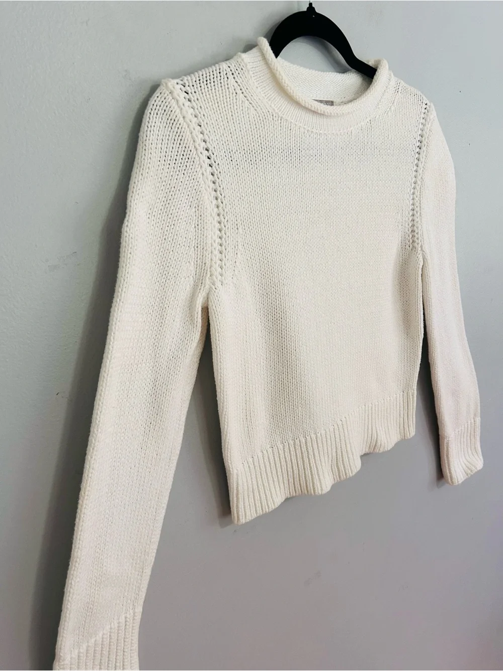 J.Crew Ivory 100% Cotton Mock Neck Boxy Cropped Knit Sweater XS Closet Basics